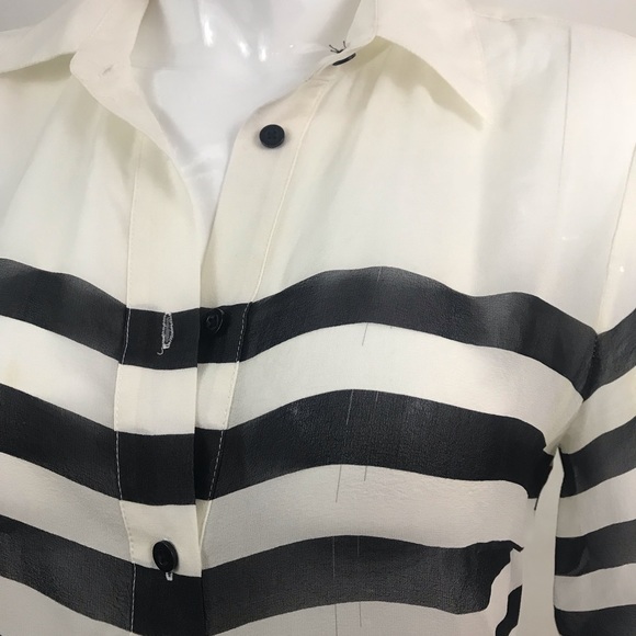 Silk b/w striped button down shirt blouse - Picture 7 of 8